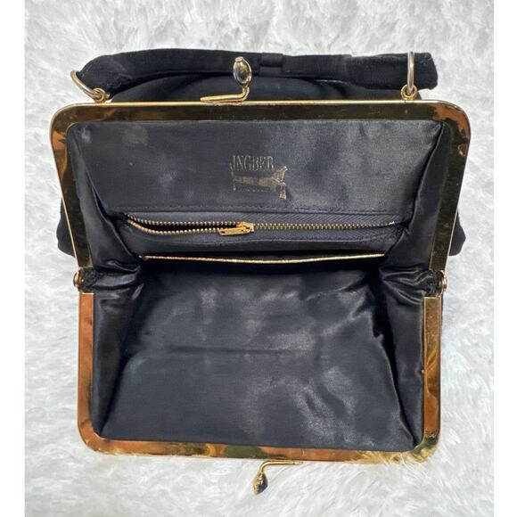 Vintage 1940s Ingber Black Fabric Evening Bag w/ Bow Handle & Gold Frame - Picture 16 of 16